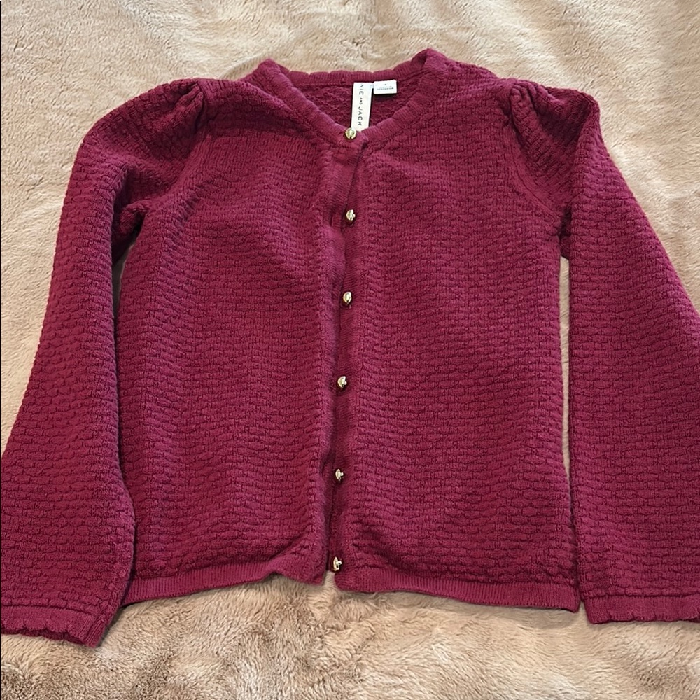 Janie and Jack Rich Burgundy Cardigan Sweater, Size 7